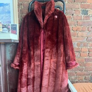 Terry Lewis Burgundy Long-Lined Fur Coat